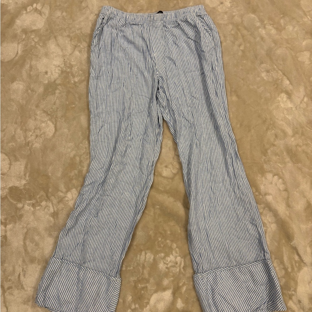 Zara Blue and White Striped Trousers
